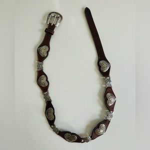 Western leather belt with silver hearts